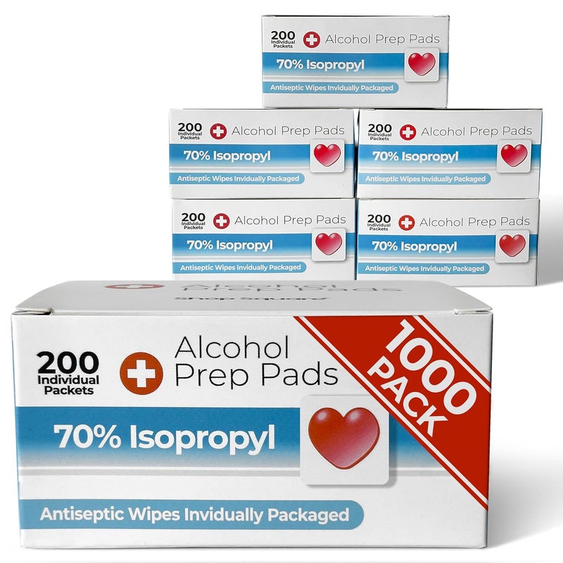 Shop Square Alcohol Prep Pads - 70% Isopropyl Alcohol Wipes, 1000 Pack Individually Wrapped Alcohol Pads Bulk - Great for Home, Medical and First Aid Kits - Image 1